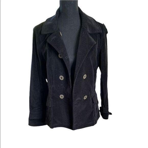 Talbots black stretch velvet peacoat unlined size 8-10 petite. Perfect weight - Picture 3 of 9